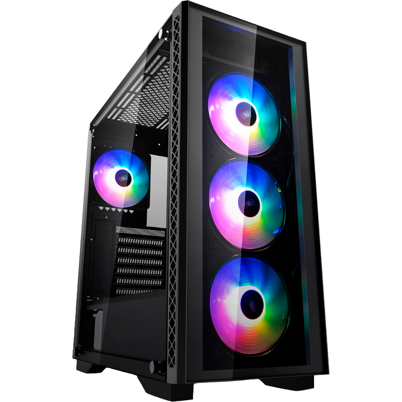 Компьютерный корпус Deepcool MATREXX 50 ADD-RGB 4F без БП, боковое окно (закаленное стекло), 3xRGB LED 120мм ветилятора спереди и 1xRGB LED 120мм ветилятора сзади, черный, ATX (DP-ATX-MATREXX50-AR-4F-NE)
