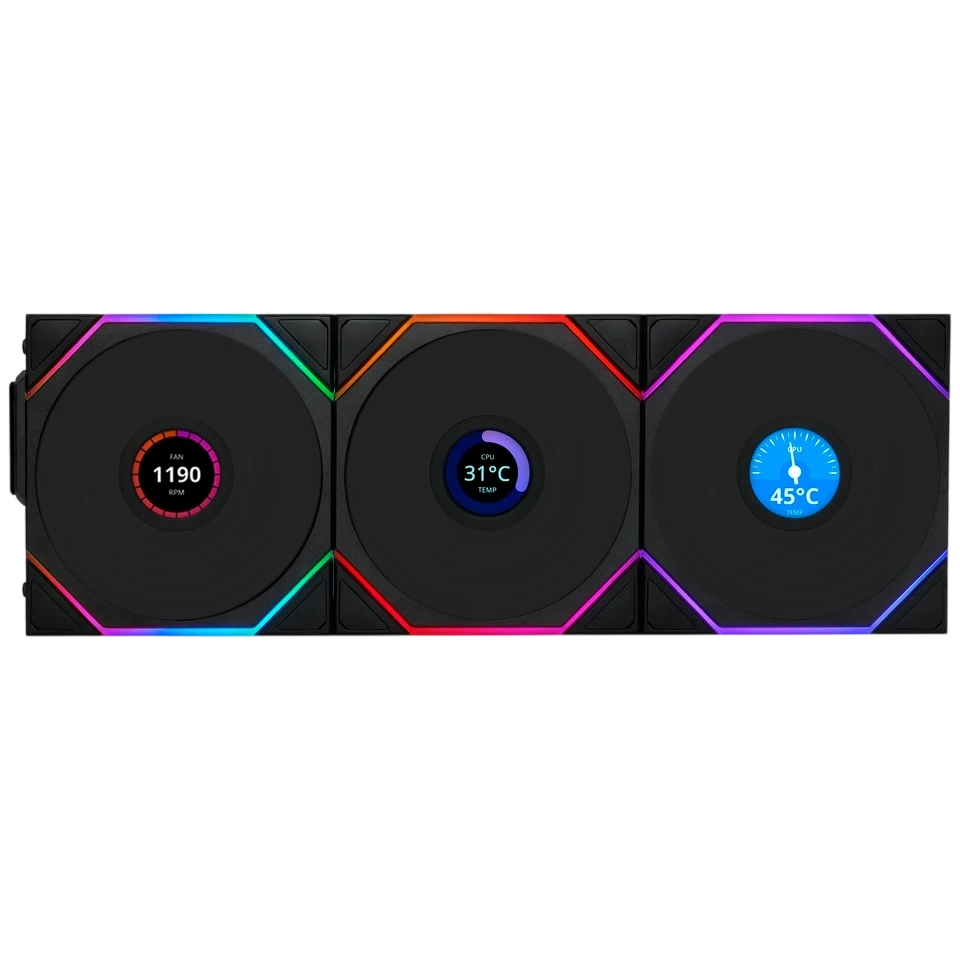 Комплект вентиляторов для корпуса Lian Li UNI FAN TL WIRELESS LCD 120 Reverse Blade Black (G99.12RTLLCD1W3B.R0)