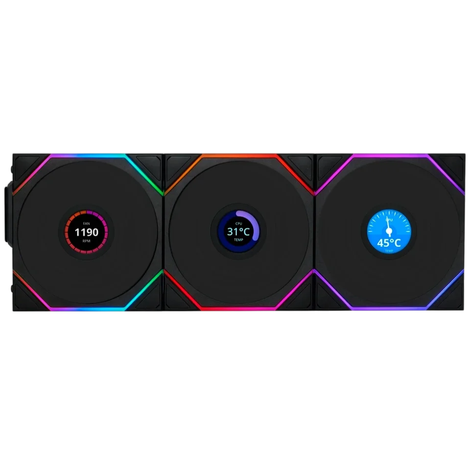 Комплект вентиляторов для корпуса Lian Li UNI FAN TL WIRELESS LCD 120 12TLLCD1W3B ARGB Black (G99.12TLLCD1W3B.R0)