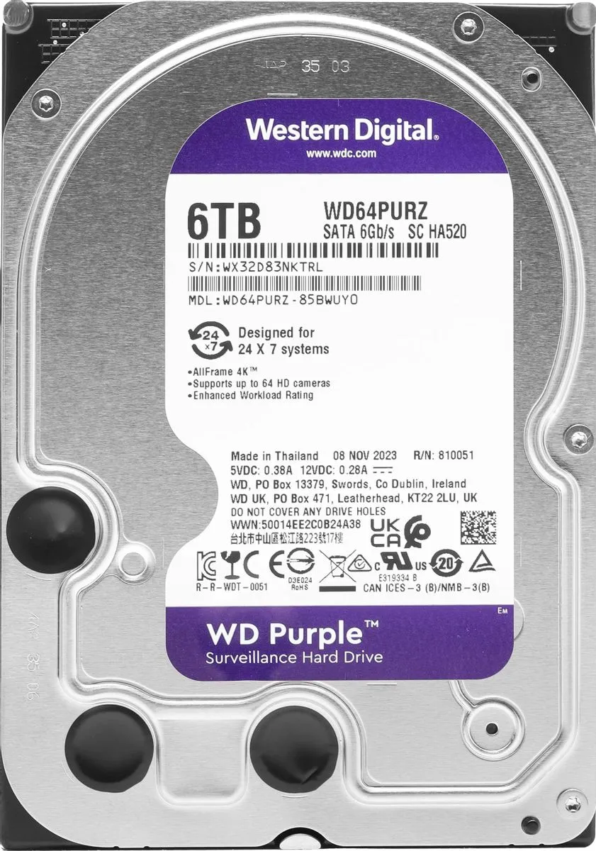 Жесткий диск Western Digital 6000 Gb Purple (WD64PURZ)