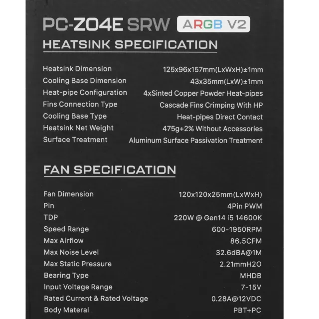 Кулер для процессора PentaWave PC-Z04E SRW ARGB V2 White купить! 