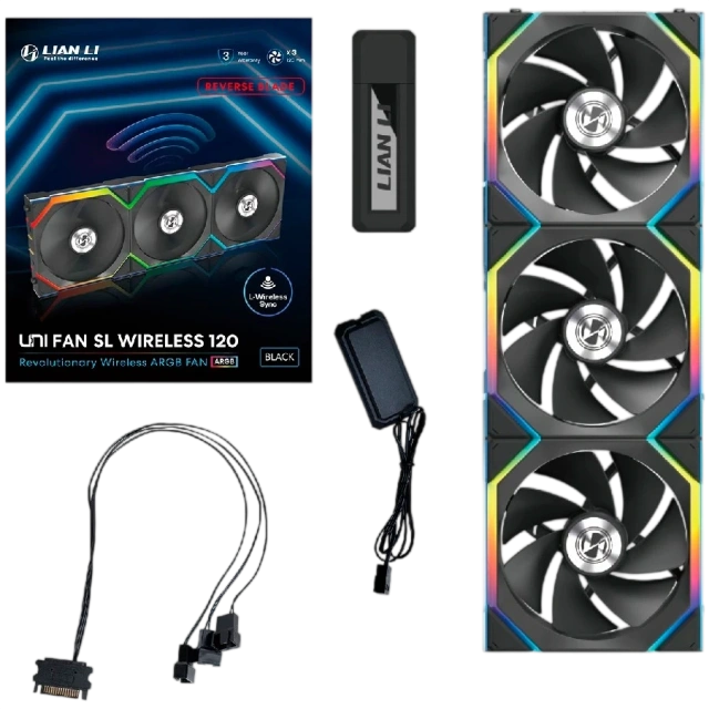 Комплект вентиляторов для корпуса Lian Li UNI FAN SL WIRELESS 120 Reverse Blade 12RSL1W3B ARGB Black(G99.12RSL1W3B.R0) купить! 