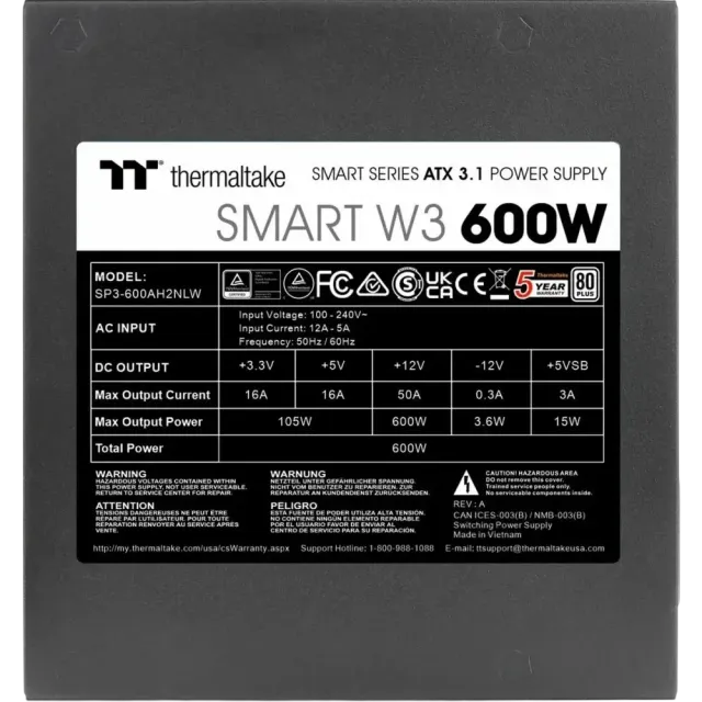 Блок питания Thermaltake 600W SMART W3 600 (PS-SPW-0600NNFAWE-1) купить! 