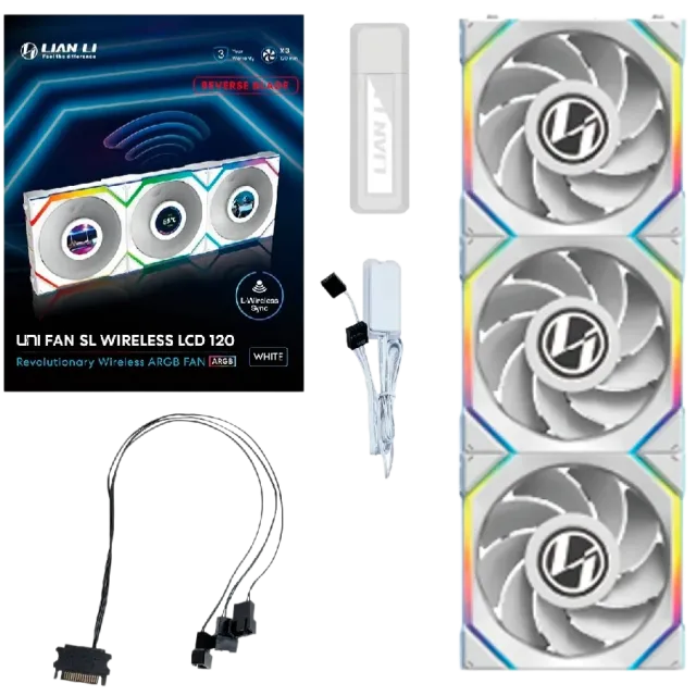 Комплект вентиляторов для корпуса Lian Li UNI FAN SL WIRELESS LCD 120 Reverse Blade ARGB White (G99.12RSLLCD1W3W.R0) купить! 