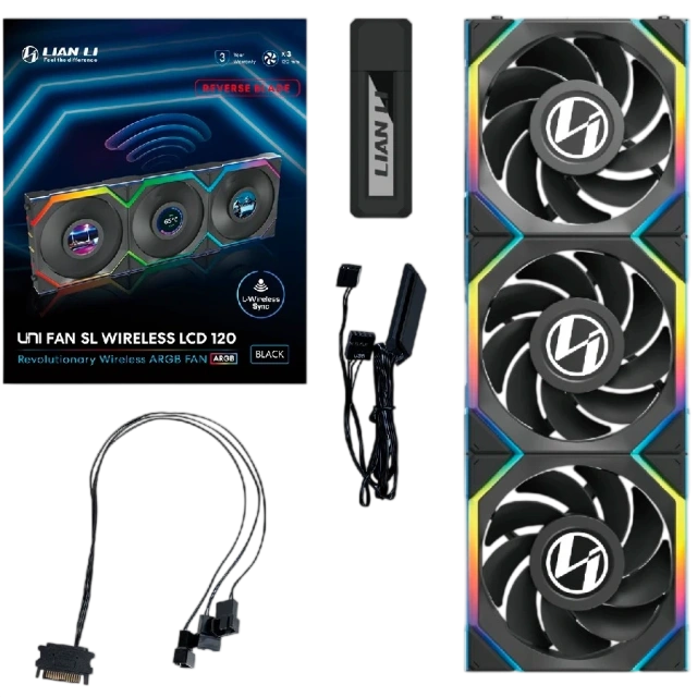 Комплект вентиляторов для корпуса Lian Li UNI FAN SL WIRELESS LCD 120 Reverse Blade Black (G99.12RSLLCD1W3B.R0) купить! 